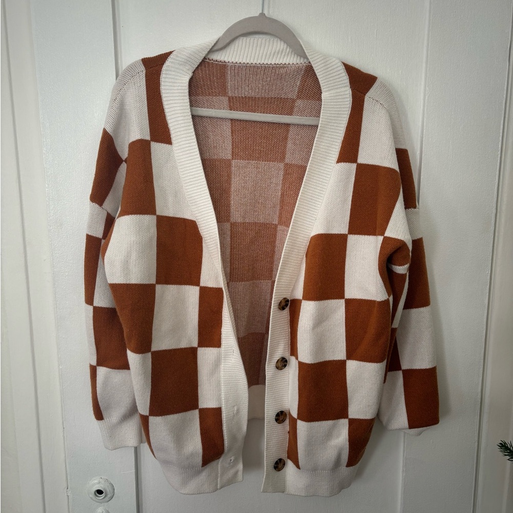 Checkered Cardigan Sweater